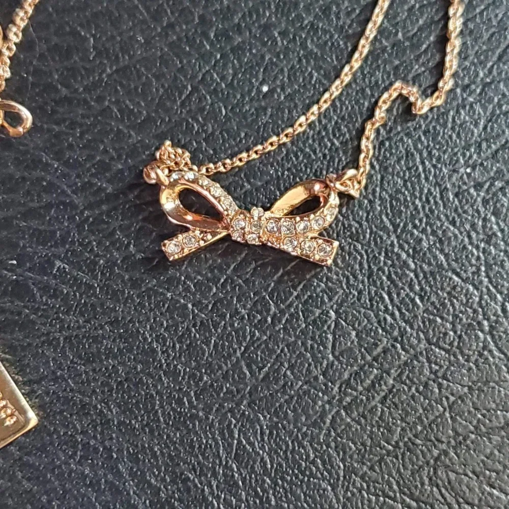Kate Spade Rose Gold Pave Crystal Bow Pendant Necklace Dainty Designer Girly